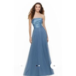 NWT MORILEE Size 14 A Line Maxi Gown Dress Strapless Slate Blue NEW